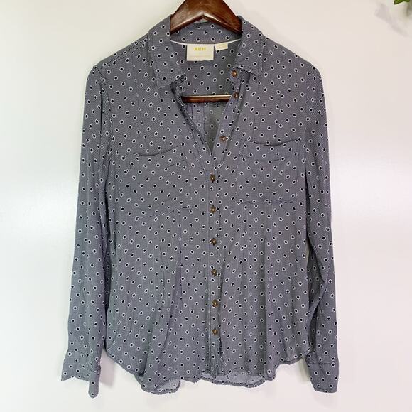 Maeve Anthropologie Button Down Blouse Women’s 6 Gray Geometric Print - Picture 3 of 16